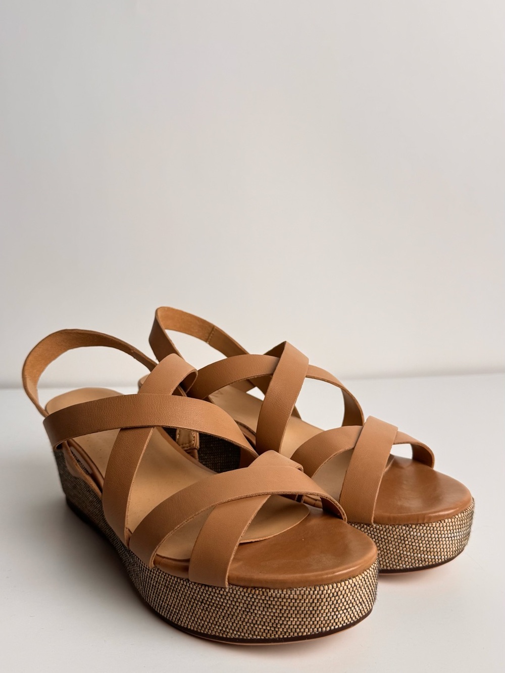 Naturalizer Tan Crisscross Wedge Sandals